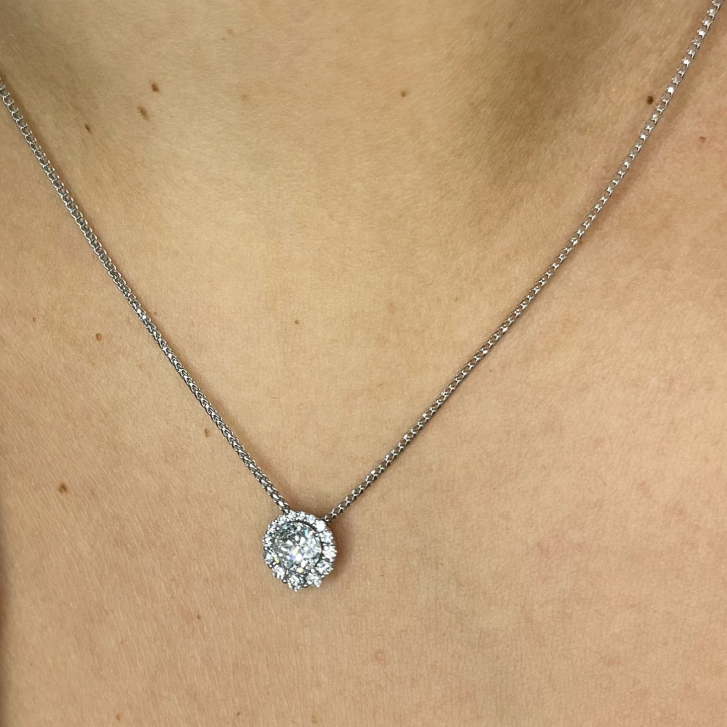 Round Halo Necklace - 1.47 CT