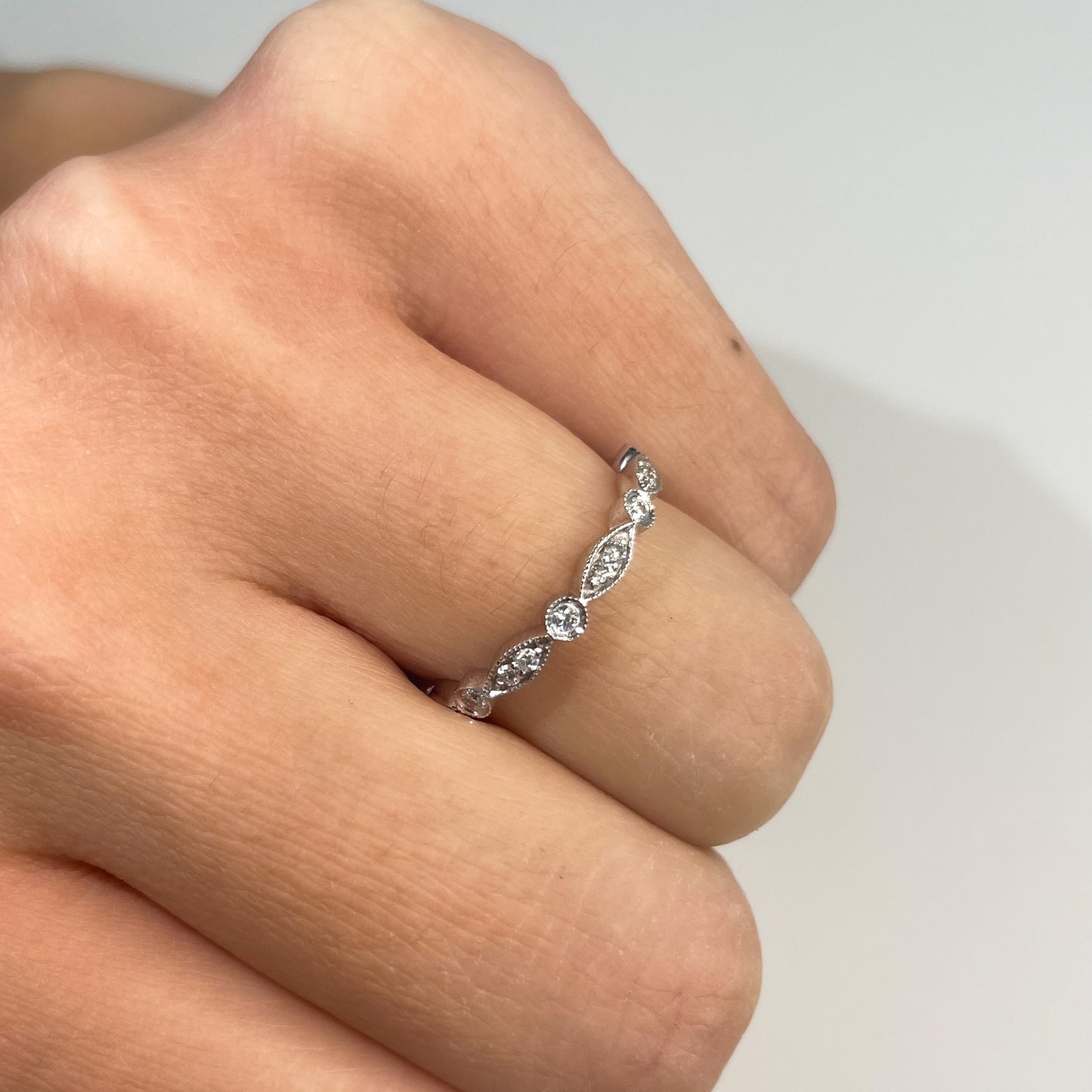 Vintage White Gold Diamond Band - 0.18 CT